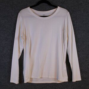 Women's White Supima Round Neck Tee Size XL Long Sleeve